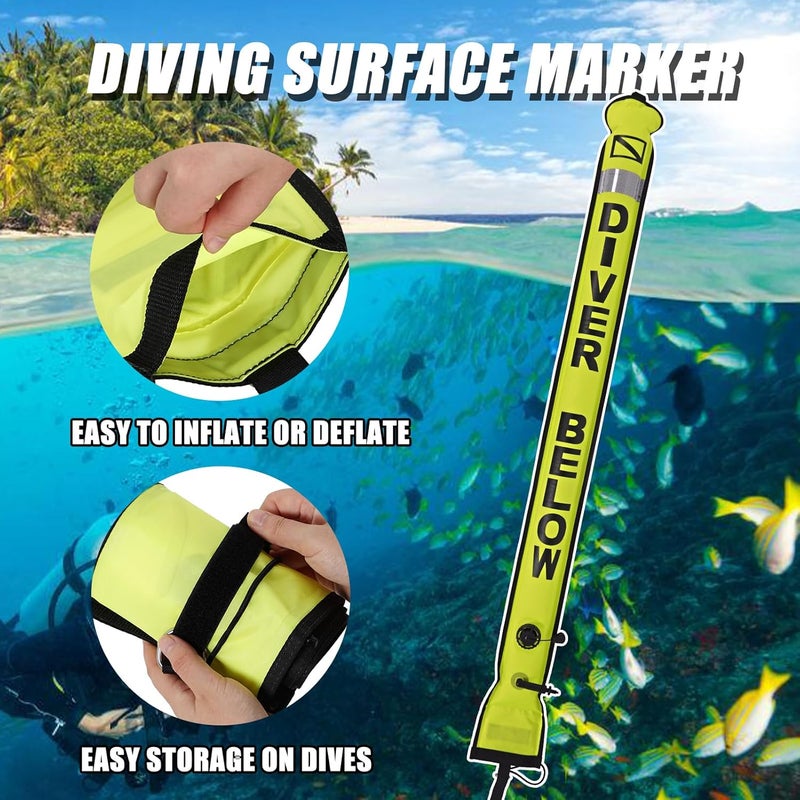 JUSTOOP Store 5ft Surface Marker Buoy Set, Inflatable Scuba Signal Tube with Reflective Strip, Scuba Diving Open Bottom Float (SMB) for Underwater Diving Snorkeling with 100ft Diving Spool Reel and Clip - Image 4